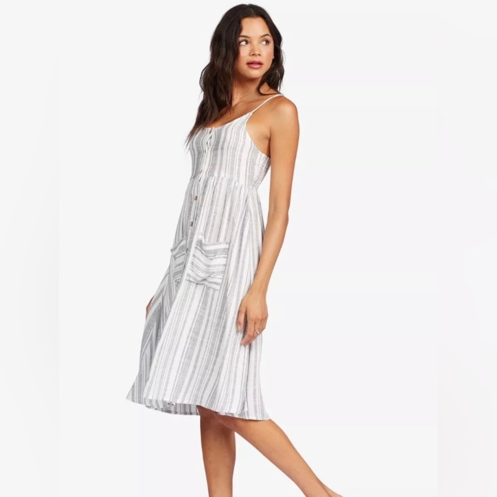 Roxy Striped Spaghetti Strap Button Down Sundress… - image 2